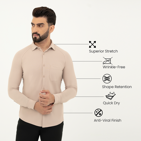 Beige Workday Shirt with Raglan Sleeves