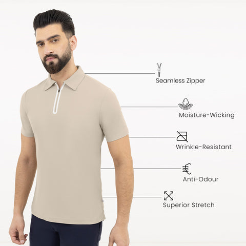 Beige ZipTech Work-Polo