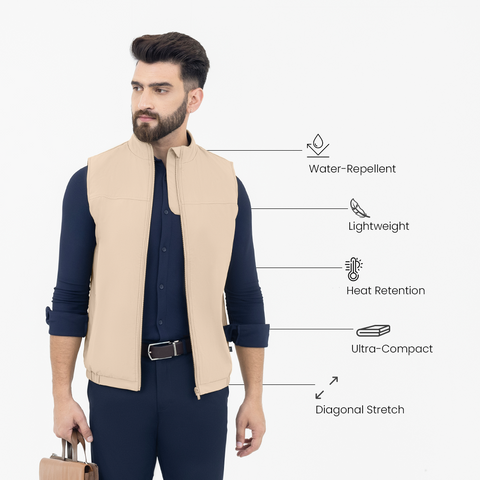 Desk Beige Sleeveless Workday Jacket