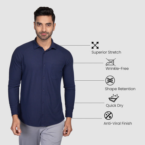 Solid Navy Workday Shirt with Raglan Sleeves