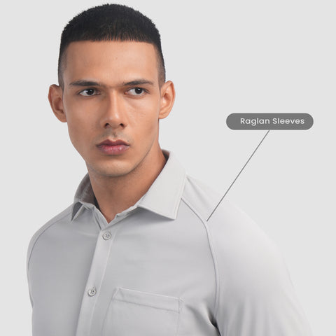 Solid Steel Grey Workday Shirt with Raglan Sleeves