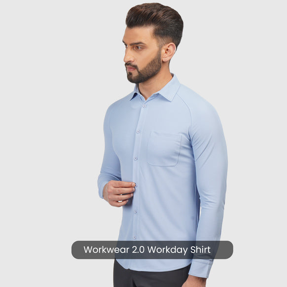 Ice Blue Workday Shirt with Raglan Sleeves