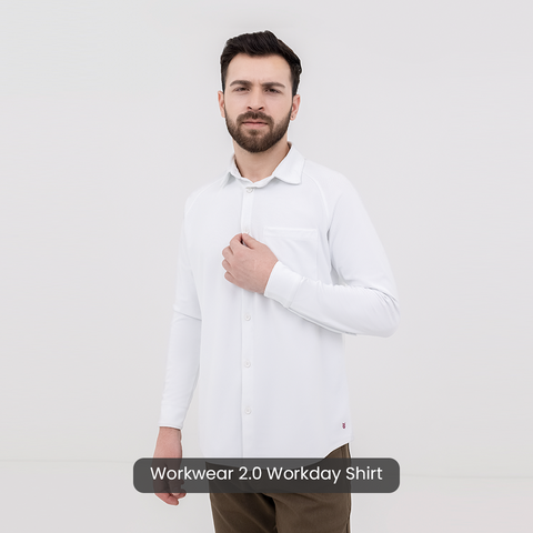 Solid Fog White Workday Shirt with Raglan Sleeves