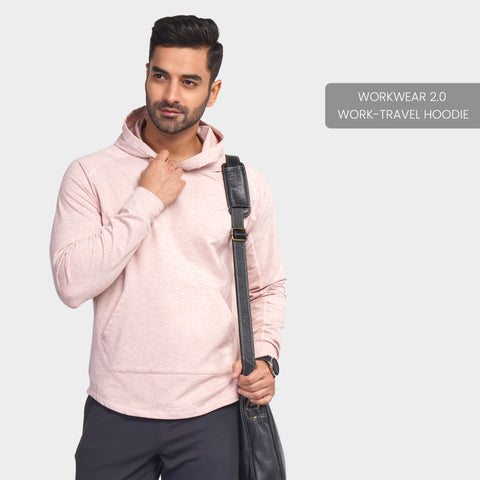 Work-Travel Melange Misty Pink Pocket Hoodie - Harfun.in