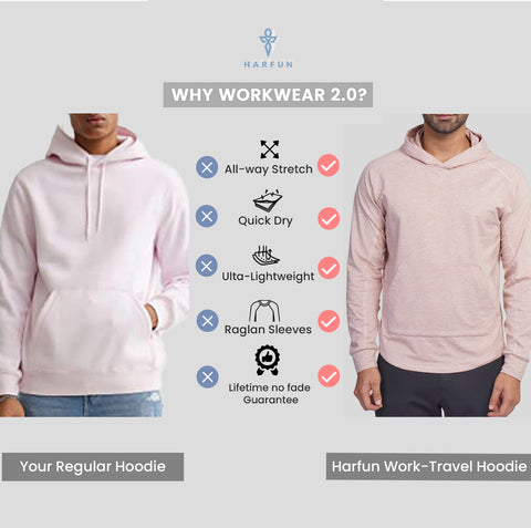 Work-Travel Melange Misty Pink Pocket Hoodie - Harfun.in